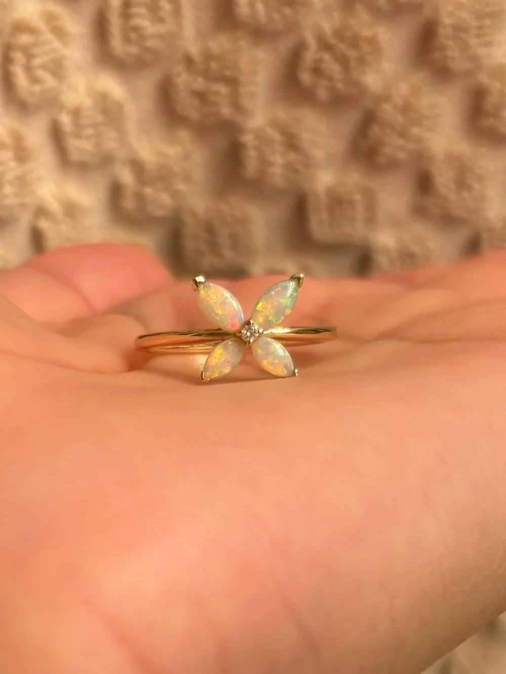 14K gold opal butterfly ring size 6